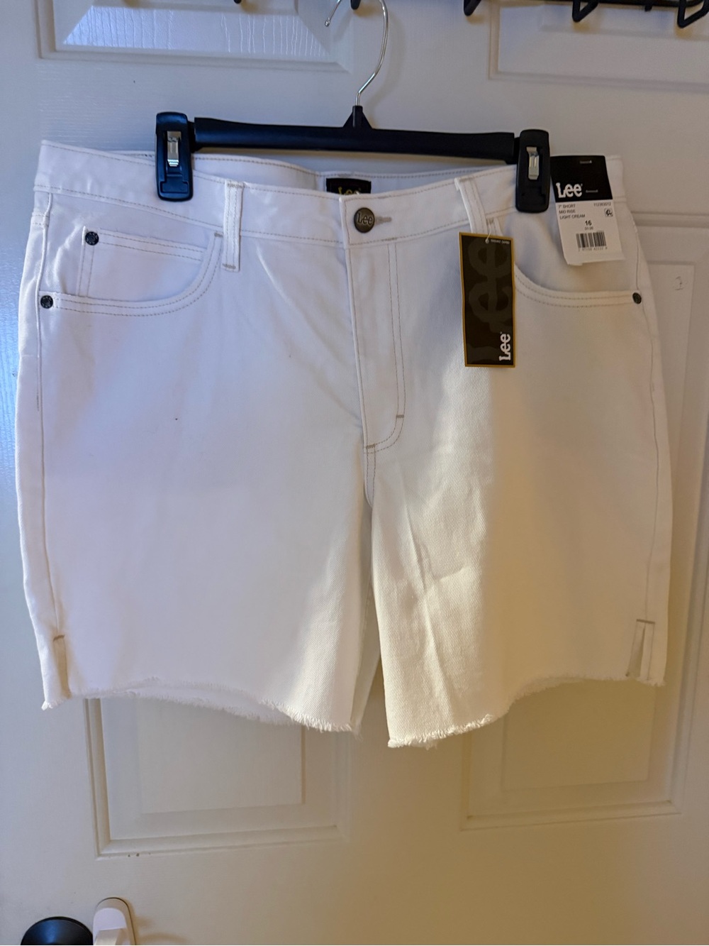 Lee White Frayed Hem Denim Cutoff Shorts